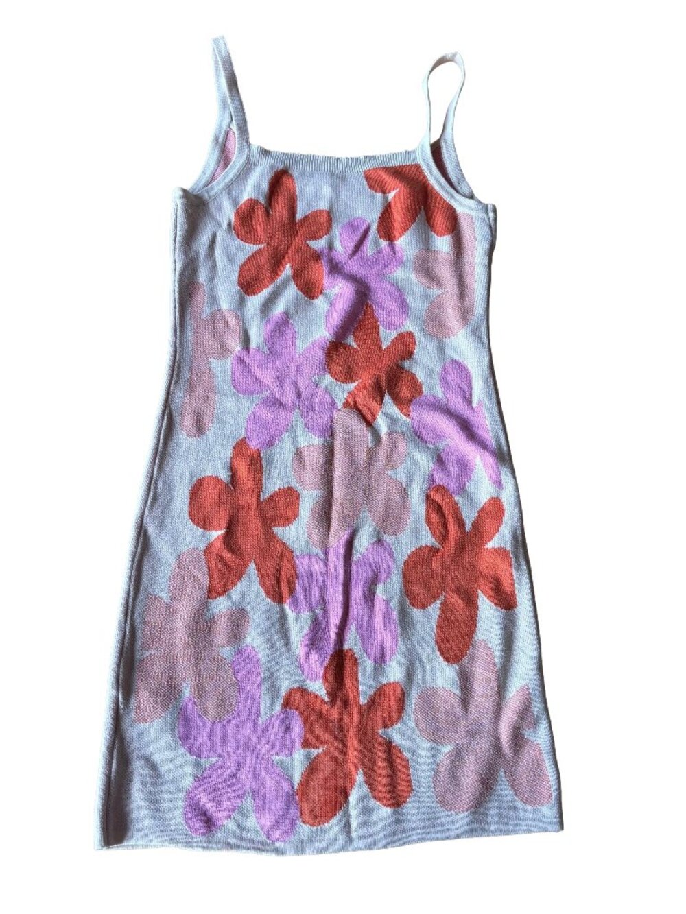 Shein Creme Orange Pink Floral Tank Knit Mini Bodycon Summer Dress